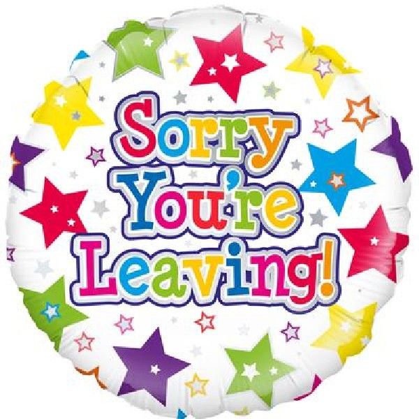 18"/ 46cm SORRY YOU'RE LEAVING STARS ROUND FOIL BALLOON