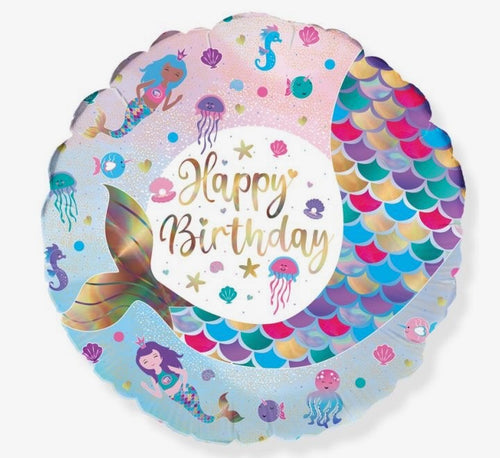 18"/ 46cm HAPPY BIRTHDAY SHIMMERING MERMAID ROUND FOIL BALLOON