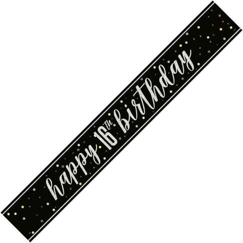 9ft / 2.7m GLITZ BLACK 16TH BIRTHDAY BANNER