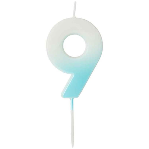 2.4"/ 6.2cm BLUE OMBRE NUMBER '9' CANDLE