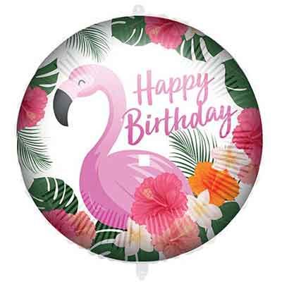 18"/ 46cm HAPPY BIRTHDAY FLAMINGO ROUND FOIL BALLOON