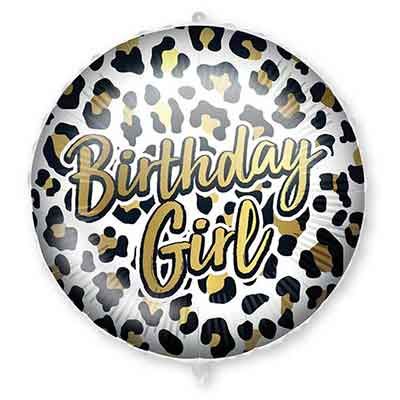 18"/ 46cm BIRTHDAY GIRL LEOPARD ROUND FOIL BALLOON