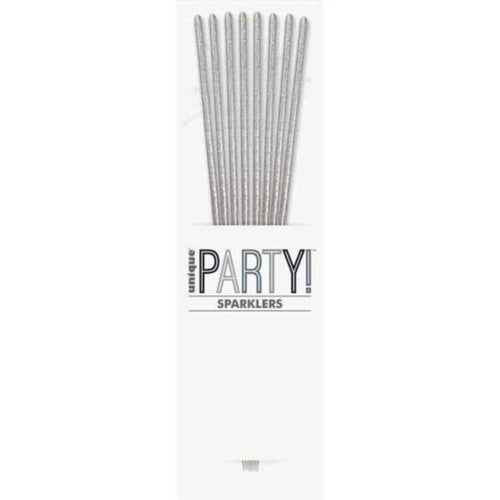 7"/ 18cm SILVER GLITZ SPARKLERS CANDLES (8 PACK)