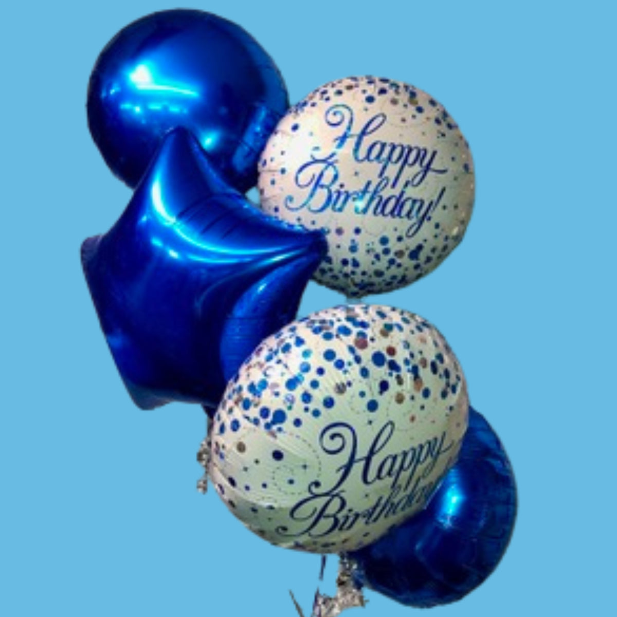18" Printed Foils, Royal Blue Foil Circles & Star - Cluster of 5