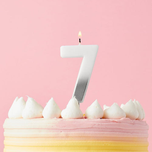 2.4"/ 6.2cm SILVER OMBRE NUMBER '7' CANDLE