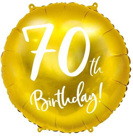 18"/ 46cm GOLD 70TH BIRTHDAY ROUND FOIL BALLOON