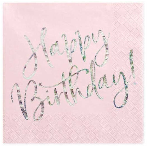 LIGHT PINK HAPPY BIRTHDAY NAPKINS (17cm - 20 PACK)