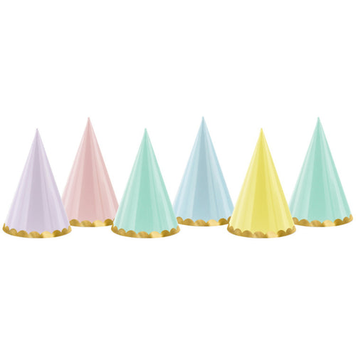 YUMMY MIX PASTEL & GOLD TRIM PARTY HAT (16cm, ASSORTED COLOURS)