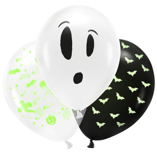 11"/ 28cm GLOW IN THE DARK HALLOWEEN 3 PACK LATEX BALLOONS