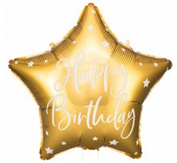 16"/ 41cm HAPPY BIRTHDAY GOLD GLOSSY STAR SHAPE FOIL BALLOON