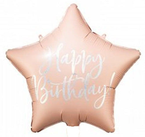 16"/ 41cm HAPPY BIRTHDAY LIGHT PINK GLOSSY STAR FOIL BALLOON