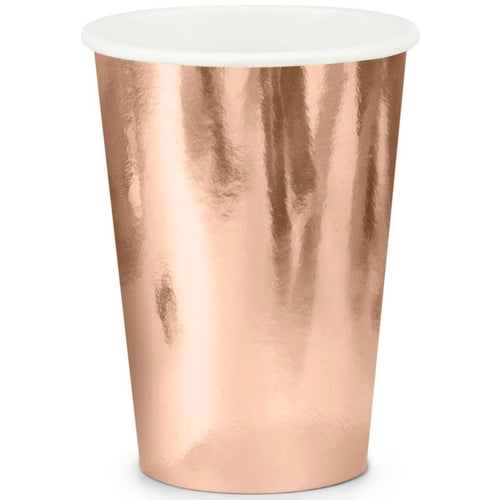 SHINY ROSE GOLD PAPER CUPS (220ml - 6 PACK)