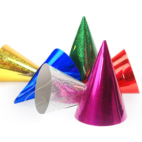 HOLOGRAPHIC PARTY HAT (16cm, ASSORTED COLOURS)