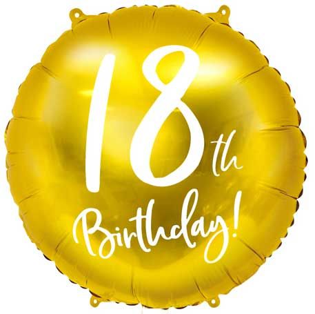 18"/ 46cm GOLD 18TH BIRTHDAY ROUND FOIL BALLOON