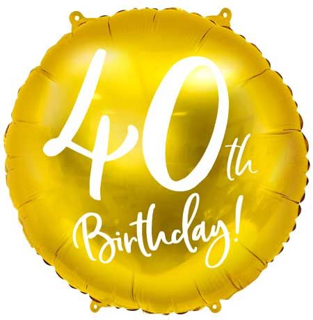 18"/ 46cm GOLD 40TH BIRTHDAY ROUND FOIL BALLOON