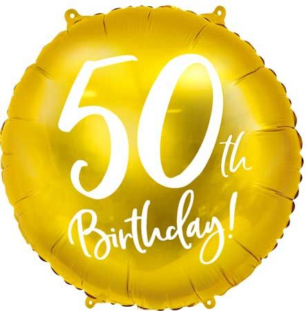 18"/ 46cm GOLD 50TH BIRTHDAY ROUND FOIL BALLOON