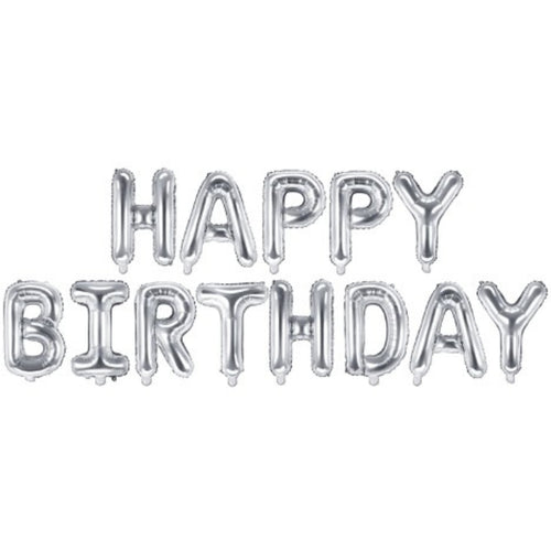 SILVER 'HAPPY BIRTHDAY' AIR FILL FOIL LETTER BALLOON KIT (134 x 14"/ 340 x 35cm)