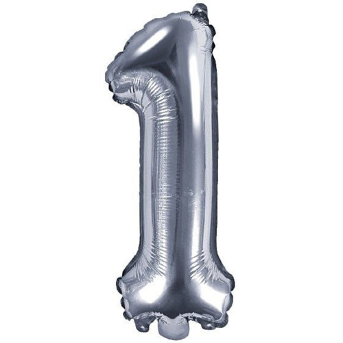 14"/ 35cm SILVER NUMBER '1' AIR FILL FOIL BALLOON