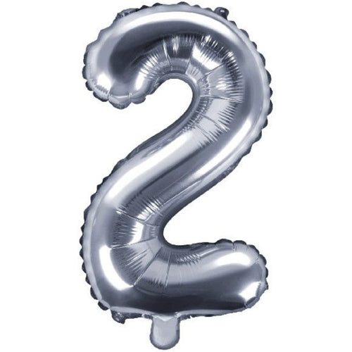 14"/ 35cm SILVER NUMBER '2' AIR FILL FOIL BALLOON