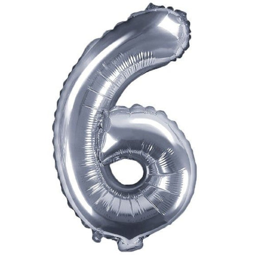 14"/ 35cm SILVER NUMBER '6' AIR FILL FOIL BALLOON