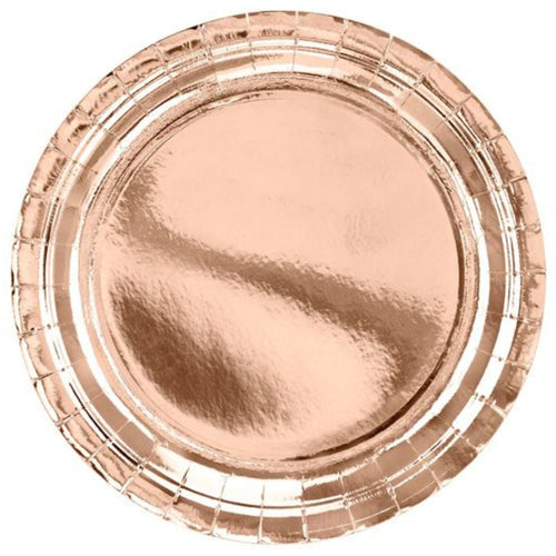 SHINY ROSE GOLD FOIL PAPER PLATES (23cm - 6 PACK)