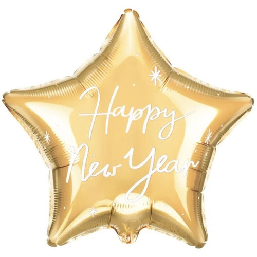 17"/ 43cm HAPPY NEW YEAR GOLD STAR FOIL BALLOON