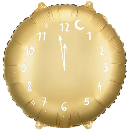 18"/ 46cm MIDNIGHT CLOCK GOLD ROUND FOIL BALLOON