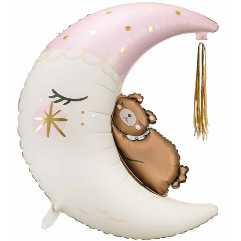 39"/ 98cm TEDDY BEAR ON THE MOON PINK SUPERSHAPE FOIL BALLOON