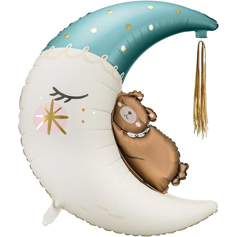 39"/ 98cm TEDDY BEAR ON THE MOON BLUE SUPERSHAPE FOIL BALLOON