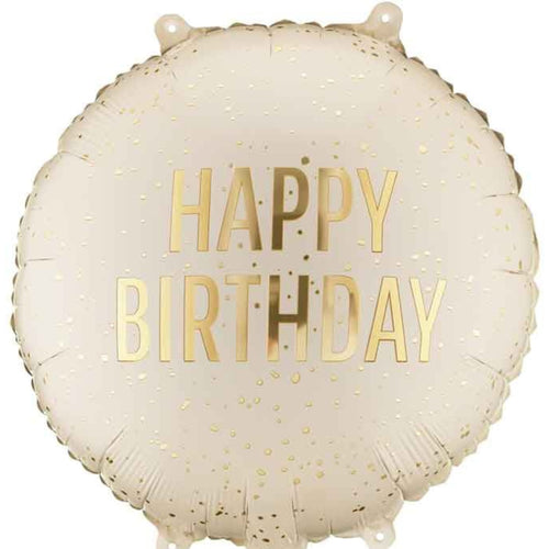 18"/ 46cm CREAM HAPPY BIRTHDAY ROUND FOIL BALLOON