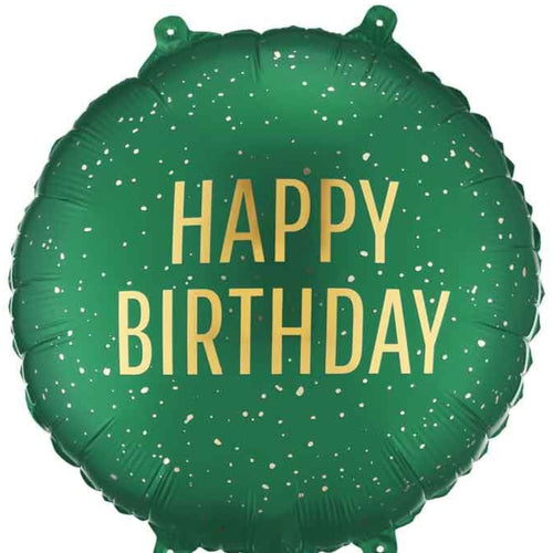18"/ 46cm DARK GREEN HAPPY BIRTHDAY ROUND FOIL BALLOON