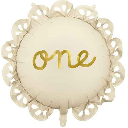 20"/ 52cm LOZENGE WITH RUFFLE "ONE" ROUND FOIL BALLOON