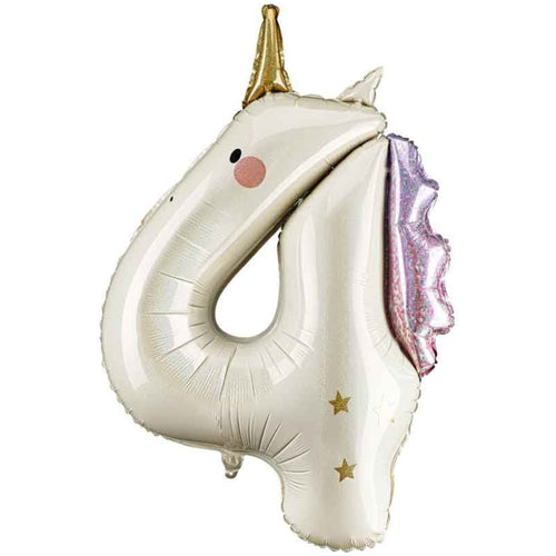 37"/ 94cm UNICORN SHAPED GIANT NUMBER '4' FOIL BALLOON