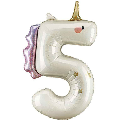 37"/ 94cm UNICORN SHAPED GIANT NUMBER '5' FOIL BALLOON