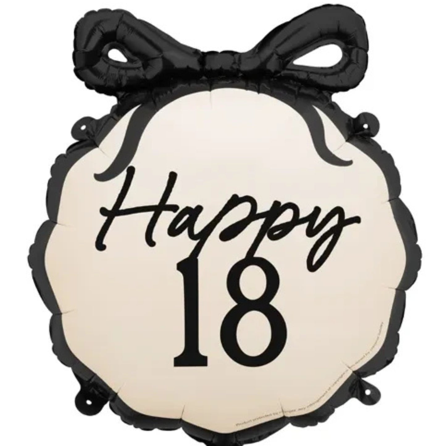 18"/ 46cm CREAM WITH BLACK BOW HAPPY 18TH BIRTHDAY ROUND FOIL BALLOON