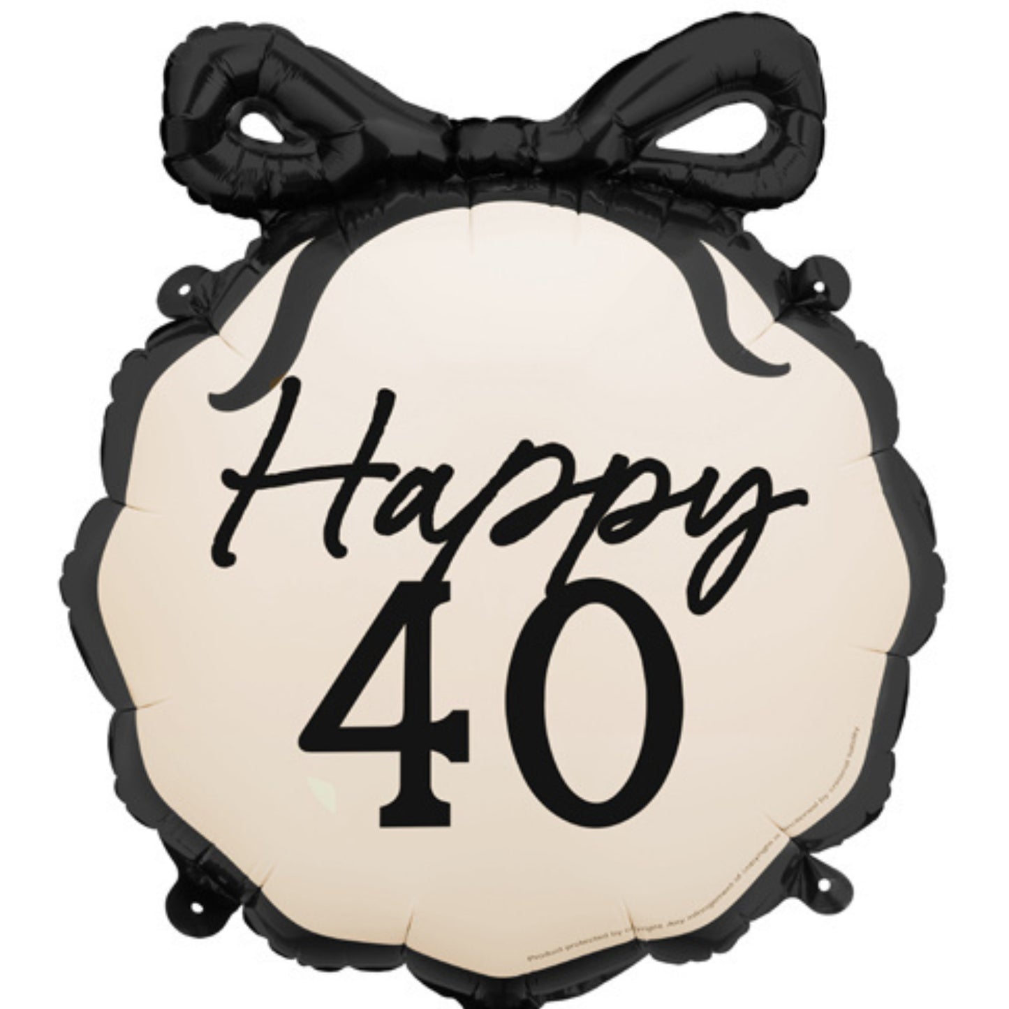 18"/ 46cm CREAM WITH BLACK BOW HAPPY 40TH BIRTHDAY ROUND FOIL BALLOON