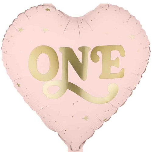 18"/ 46cm "ONE" LIGHT PINK HEART FOIL BALLOON