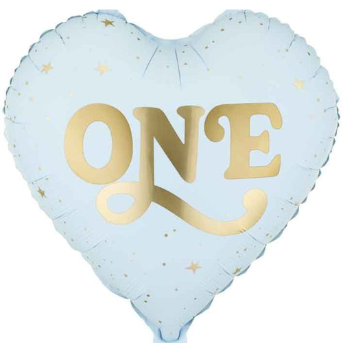 18"/ 46cm "ONE" LIGHT BLUE HEART FOIL BALLOON