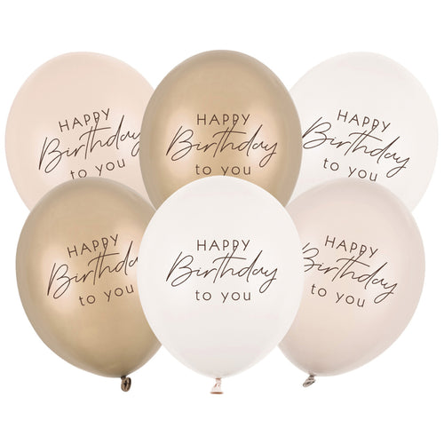 12"/ 30cm HAPPY BIRTHDAY TO YOU NEUTRAL MIX LATEX BALLOONS (6 PACK)