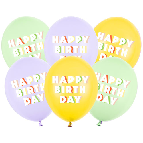 12"/ 30cm HAPPY BIRTHDAY COLOURFUL MIX LATEX BALLOONS (6 PACK)