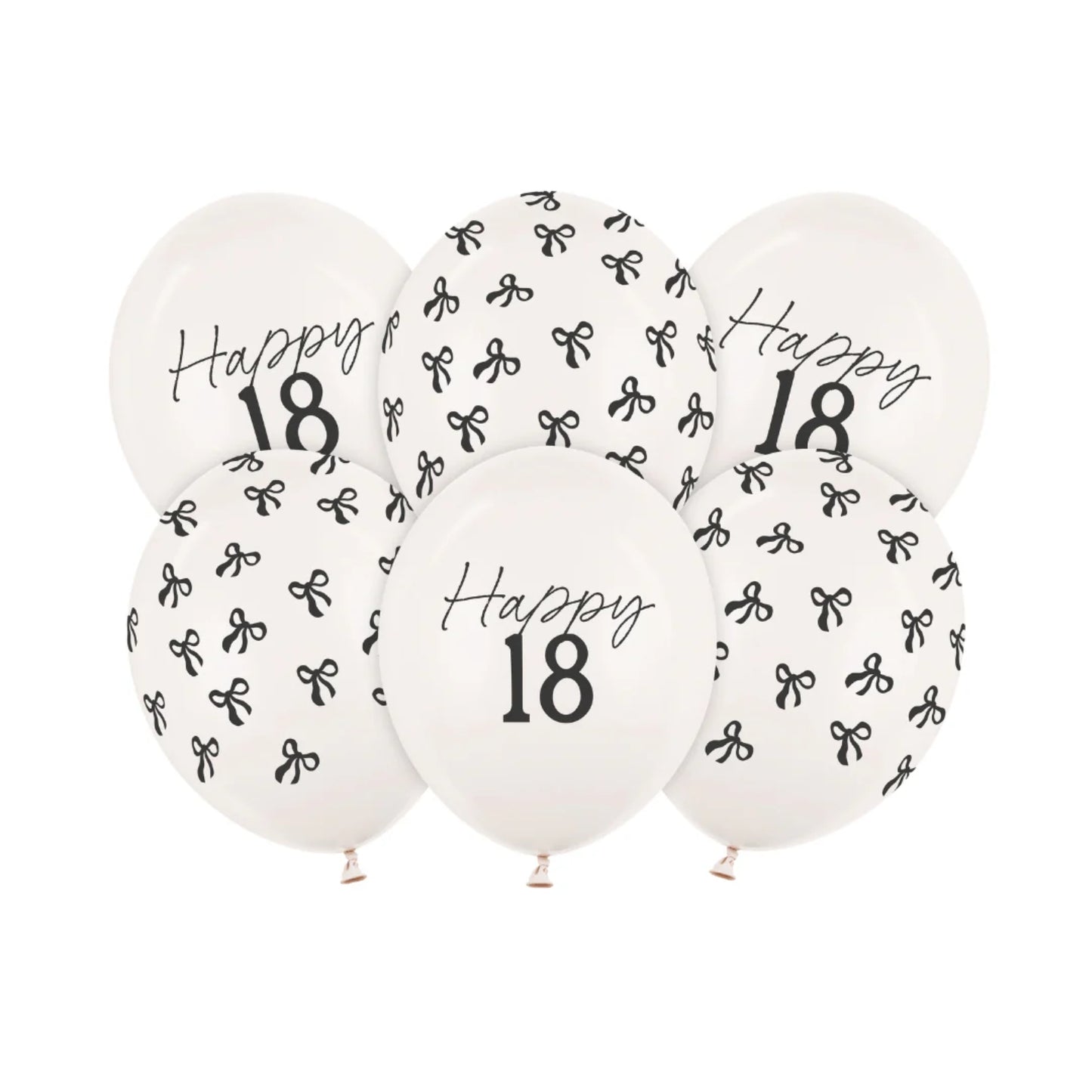12"/ 30cm BLACK BOW 'HAPPY 18' 6 PACK LATEX BALLOONS