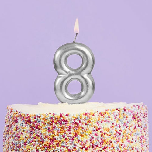 3"/ 8cm SILVER NUMBER '8' CANDLE
