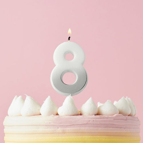 2.4"/ 6.2cm SILVER OMBRE NUMBER '8' CANDLE