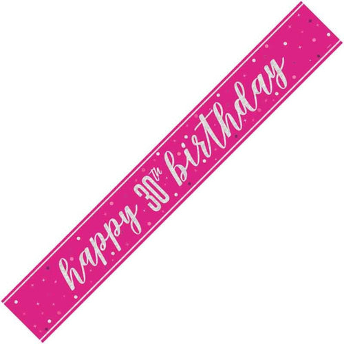 9ft / 2.7m GLITZ PINK 30TH BIRTHDAY BANNER