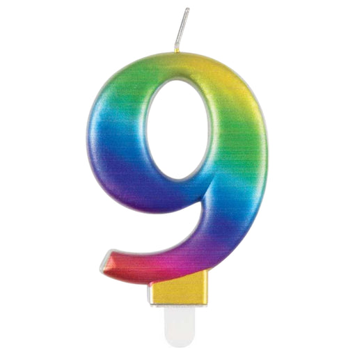 3.5"/ 8.5cm METALLIC RAINBOW NUMBER '9' BIRTHDAY CANDLE