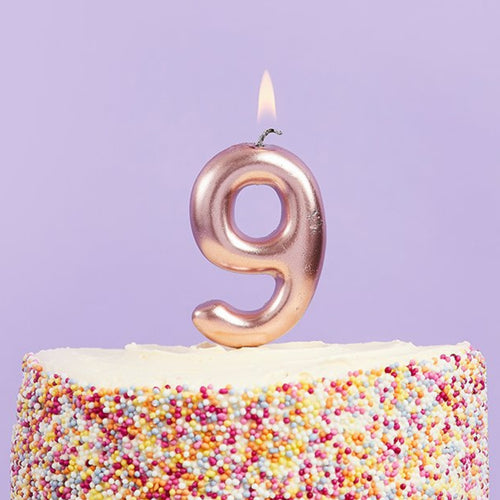 3"/ 8cm ROSE GOLD NUMBER '9' CANDLE