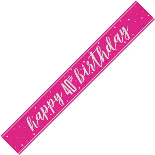 9ft / 2.7m GLITZ PINK 40TH BIRTHDAY BANNER