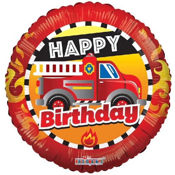 18"/ 46cm HAPPY BIRTHDAY FIRE TRUCK ROUND FOIL BALLOON