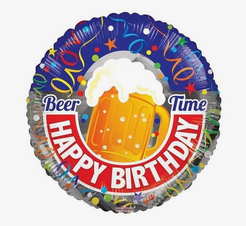18"/ 46cm HAPPY BIRTHDAY BEER TIME ROUND FOIL BALLOON