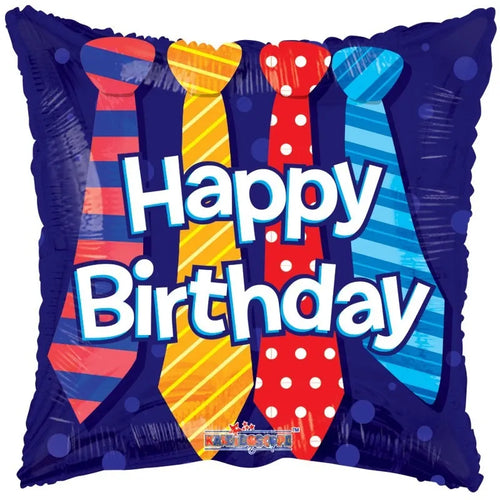 18"/ 46cm HAPPY BIRTHDAY TIES SQUARE FOIL BALLOON